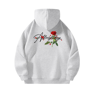 高街字母复古手绘玫瑰花涂鸦字体宽松连帽卫衣 美式 SMILE ISLAND