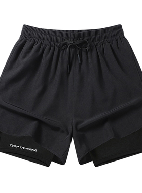 SMILE ISLAND运动跑步短裤马拉松田径美式速干内衬假两件训练