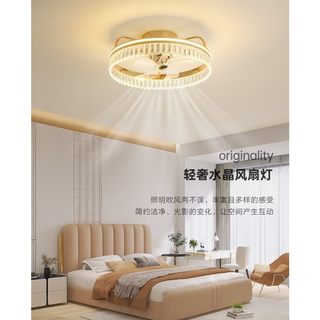 轻奢水晶卧室摇头风扇灯led吸顶灯现代简约餐厅家用电扇吊扇灯具