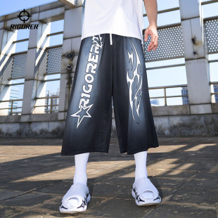 准者篮球胯下裤八分裤2025夏季新款男士长裤透气宽松冰丝直筒裤子