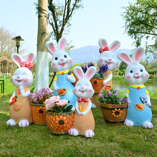 庭院装 饰摆件户外仿真兔子一家花盆幼儿园露台别墅区卡通景观摆设