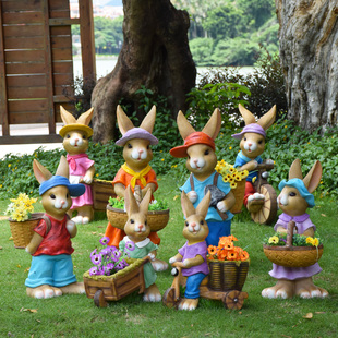 户外园林景观雕塑兔子花盆卡通动物花缸花园庭院摆件小区草坪装 饰
