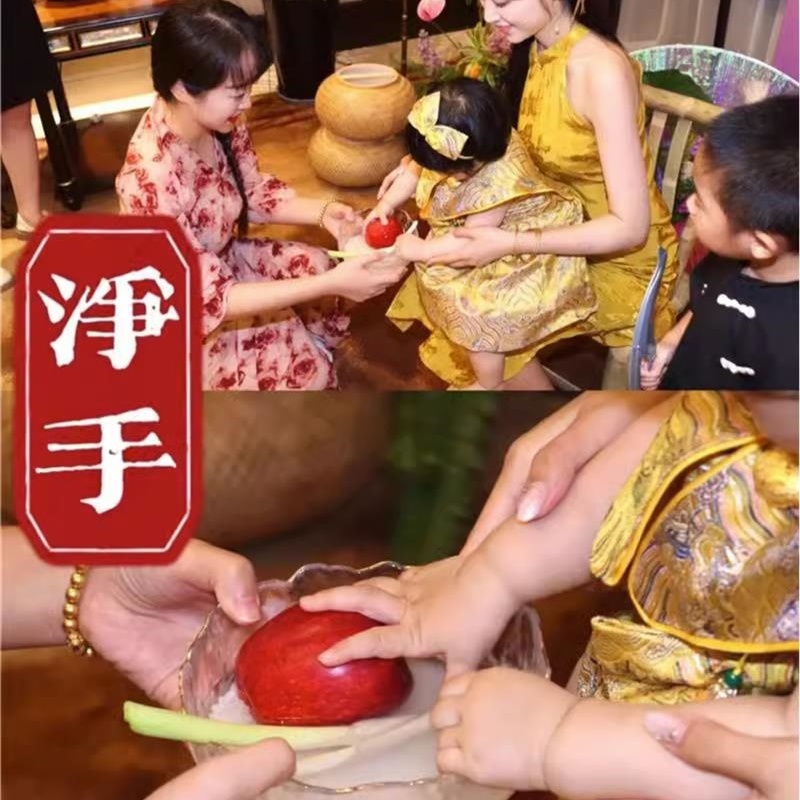 净手礼盆宝宝周岁仪式玻璃周岁礼洗手抓周碗一周岁道具用品套装阄