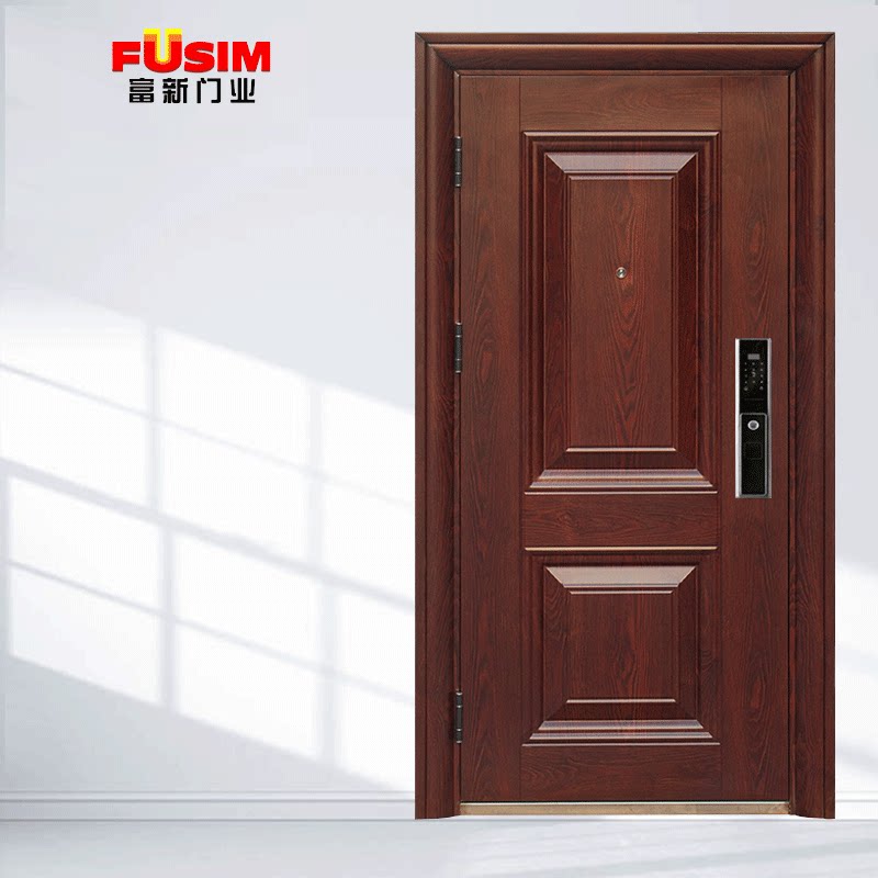 新促fusim富新甲级防盗门安全门双色进户门子母门家用指纹锁外红