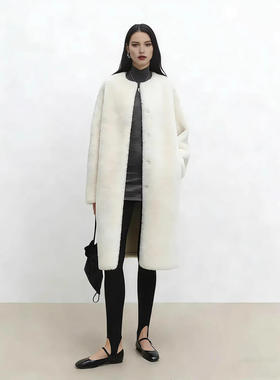 爆款今年流行美利奴皮毛一体圆领冬宽松老钱风大衣女水貂外套保暖