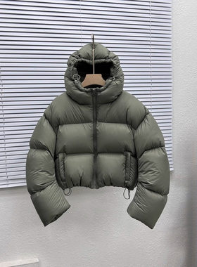 跨境美式肯豆连帽短款羽绒服女2025新款冬季美拉德色小个子加厚面