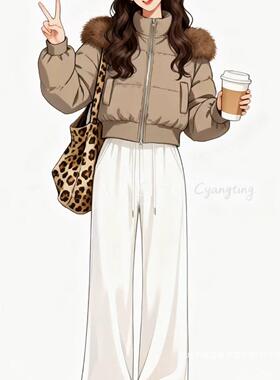 芬兰雪境肯豆风收腰羽绒服女2025年新款小个子大毛领冬季外套