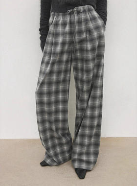 th ROW 复古渐变格纹全棉毛感重磅对格松紧腰休闲阔腿裤空气神裤