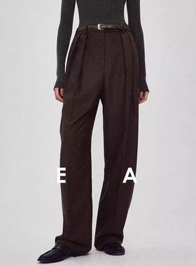 ROW风直筒裤女2026秋冬季精纺羊毛高腰显瘦阔腿裤双褶锥形西装裤