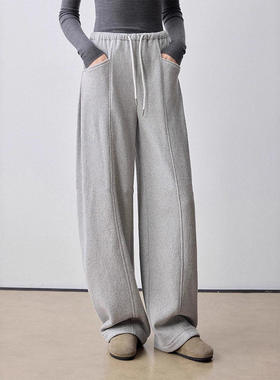 th ROW 时髦松弛轻解构抽绳连腰微弧弯刀无侧缝抓绒休闲卫裤