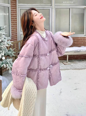 2026冬季新中式国风香云纱提花木耳花边复古高级感羽绒服保暖外套