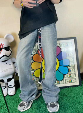 美式复古水洗做旧休闲宽松显瘦男女款微喇牛仔裤
