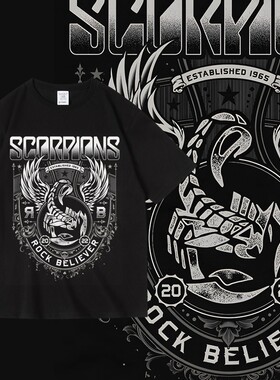 摇滚重金属蝎子乐队Scorpions潮牌周边圆领T恤夏纯棉男女套头T恤
