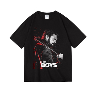 美式美剧电影theboys黑袍纠察队布彻周边纯棉短半袖T恤男女夏bf风
