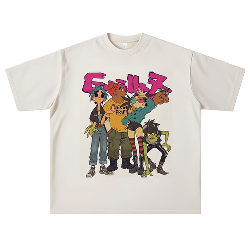 vintage美式复古gorillaz街头顽童英伦乐队摇滚印花宽松短袖T恤