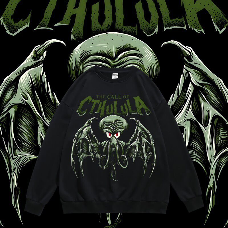 克苏鲁联名章鱼哥周边印花秋卫衣圆领套头宽松个性学生青少年男女