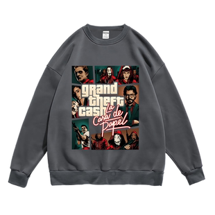 欧美影剧纸钞屋联名街头潮牌周边圆领宽松套头卫衣春秋男女bf休闲