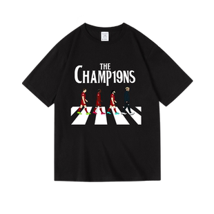 萨拉赫红军利物浦英超liverpool夺冠纪念纯棉短半袖T恤男女夏季bf