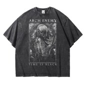 Arch Enemy金属乐队做旧水洗夏T恤复古阿美咔叽oversize落肩宽松