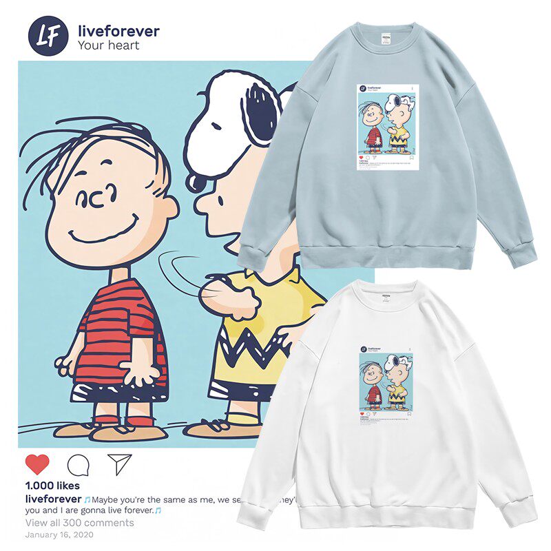 ins小清新史努比查理可爱印花联名周边宽松圆领套头卫衣春秋男女
