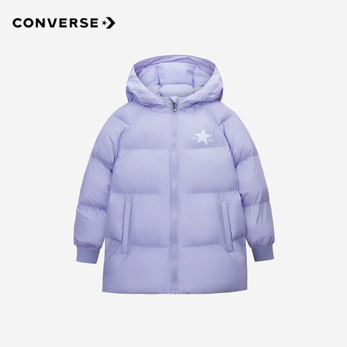 Converse匡威童装2025冬季儿童加绒保暖连帽外套女童防风短款棉服