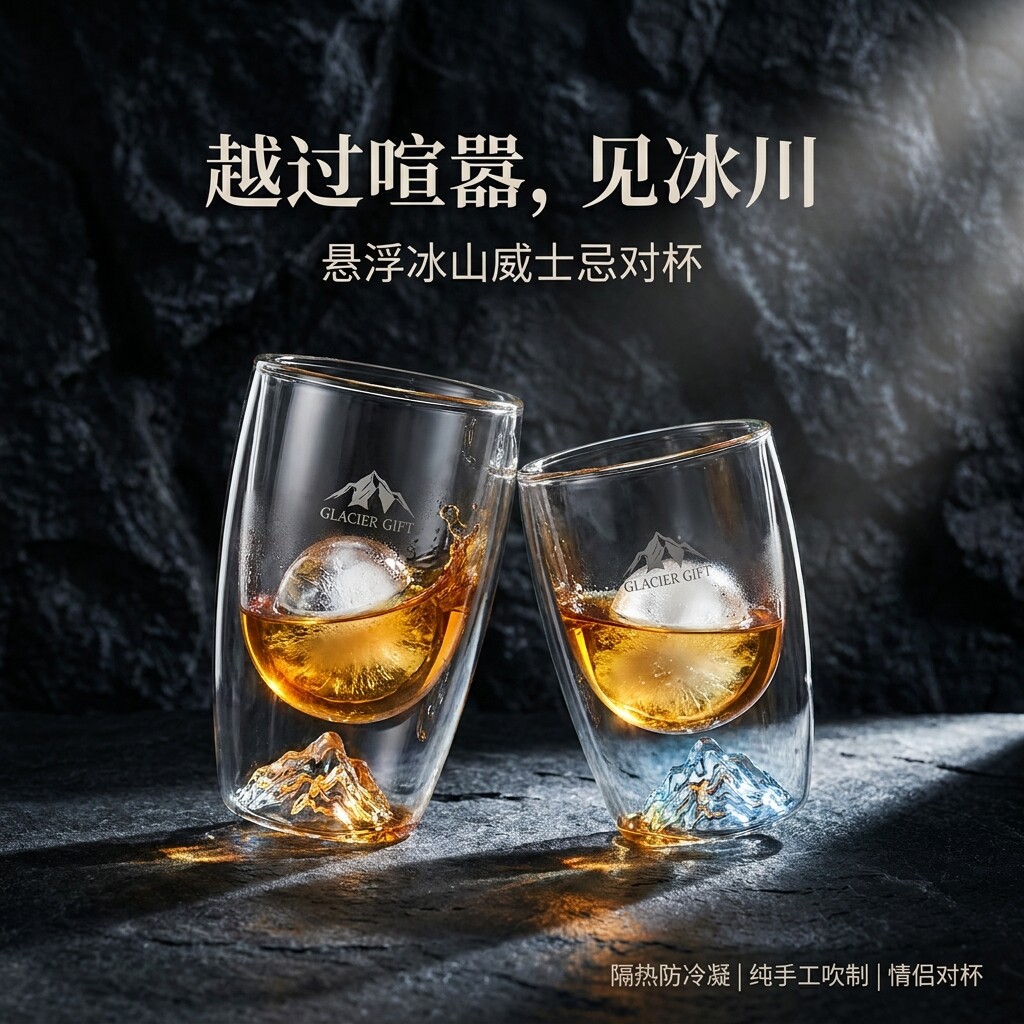 个性酒杯小众高级感洋酒杯轻奢高档威士忌酒杯双层玻璃杯商务礼品