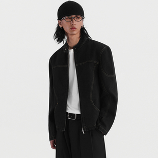 ESAT 短款小立领棉混明线牛仔夹克外套