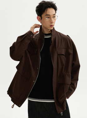 ESAT 中长款天丝立领多口袋抽绳风衣外套