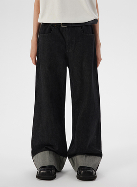 ESAT 脚口翻边赤耳宽松牛仔长裤