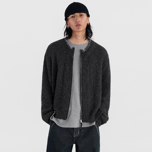 ESAT 圆领镂空廓形羊毛针织拉链开衫