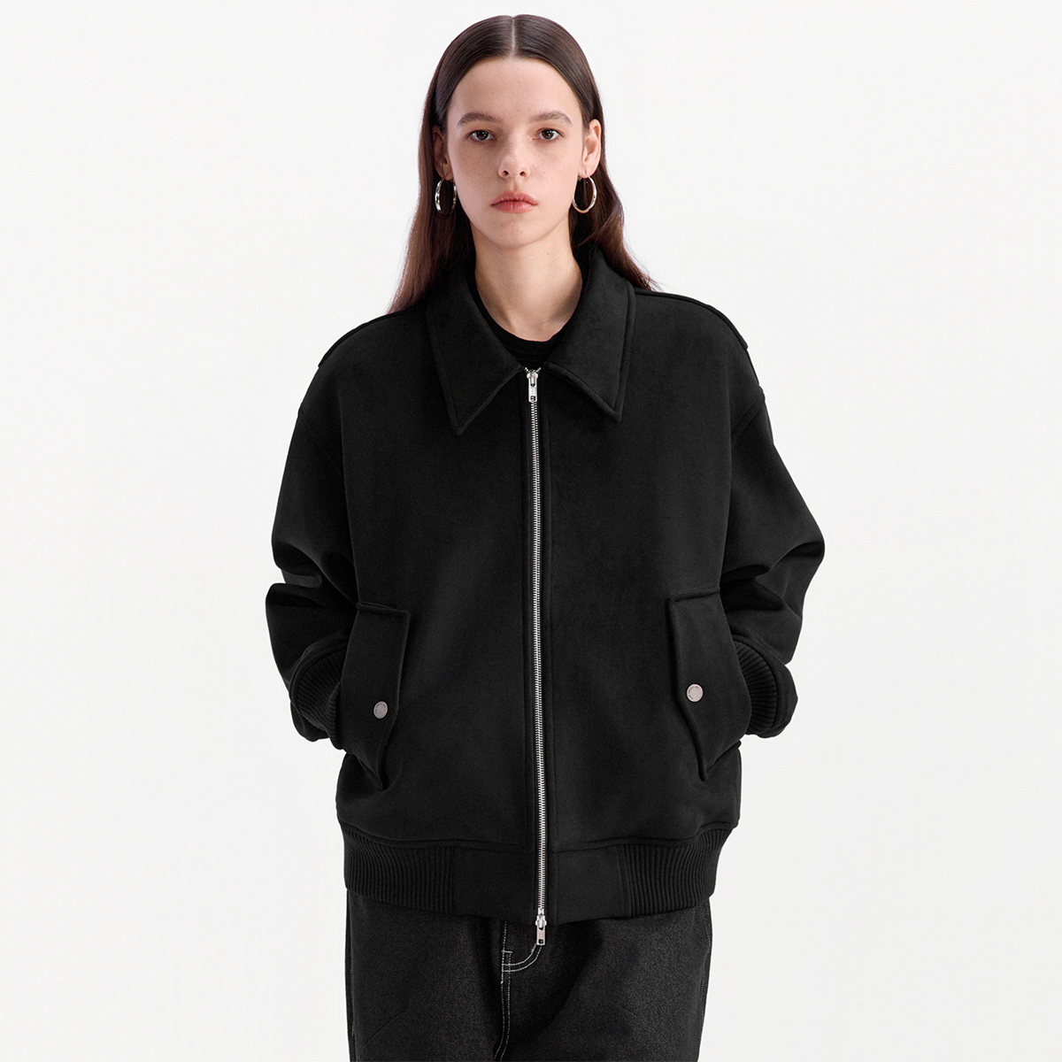 ESAT 短款宽松翻领摇粒绒内里麂皮夹克