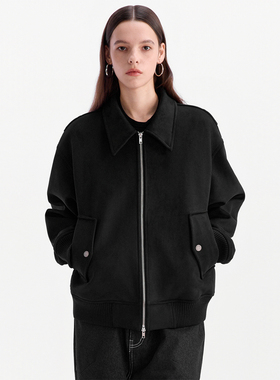 ESAT 短款宽松翻领摇粒绒内里麂皮夹克