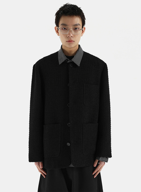 ESAT 25SS 粗花呢子经典无领小香风廓形外套