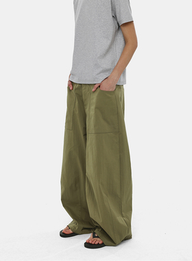 ESAT 双色茧型本布抽绳宽松直筒休闲长裤