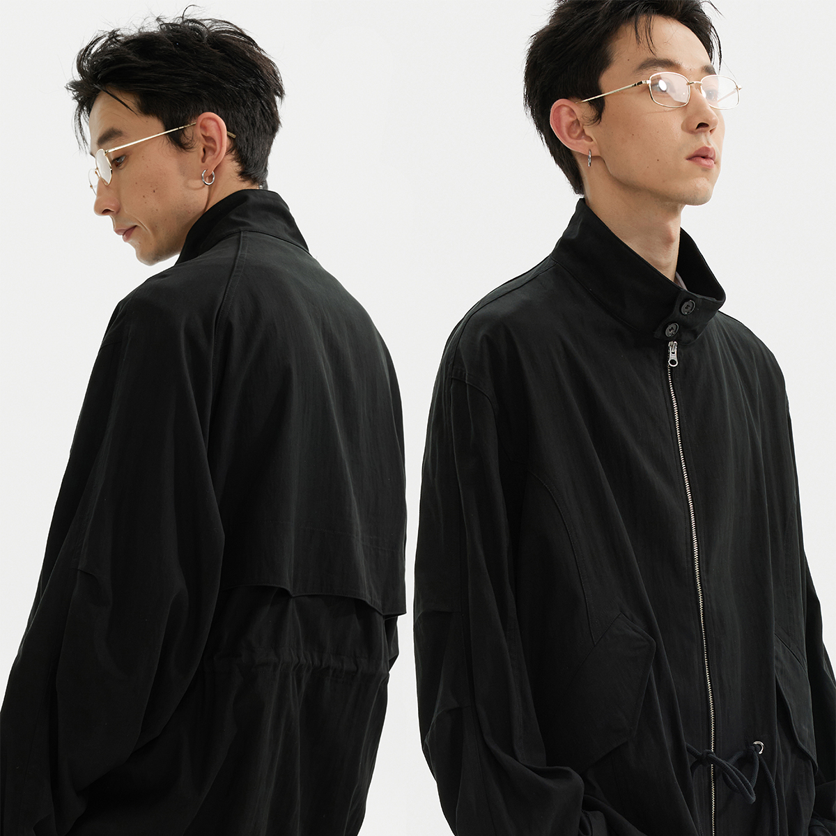 ESAT 莱赛尔中长款衣身抽绳立领廓形外套