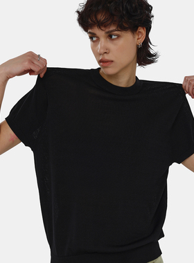 ESAT   双色正肩针织莱赛尔纳米丝合身短袖T恤