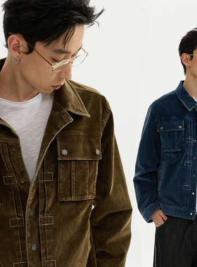 ESAT 双色天丝灯芯绒做旧水洗手缝线短款夹克