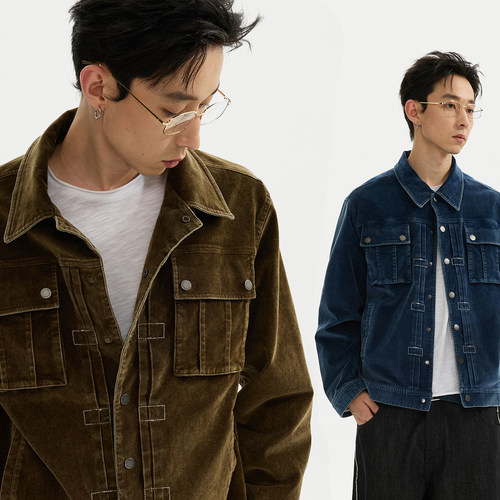 ESAT 双色天丝灯芯绒做旧水洗手缝线短款夹克