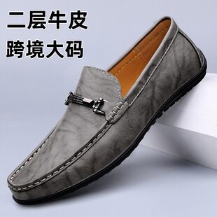 真皮矮个子驾车男鞋软底36小码瘦脚无带休闲鞋37小号马衔扣豆豆鞋