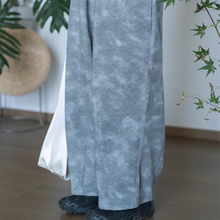 一个短篇 百搭无束缚抽绳舒适洗水做旧花纹效果廓形长裤