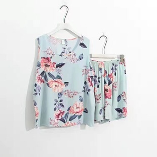 纯棉绸 睡衣女夏人造棉中老年婆婆装 妈妈加肥加大码 200斤背心短裤