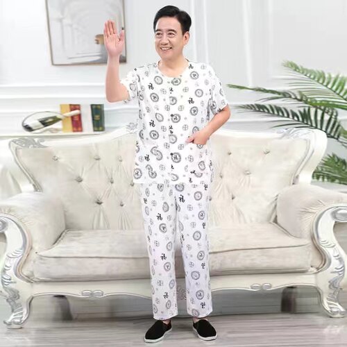 7080岁爷爷套头衣服短袖纯棉绸