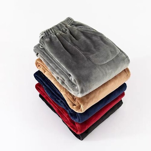 冬天爸爸法兰绒睡裤男可外穿中老年加厚保暖裤子爷爷宽松直筒长裤