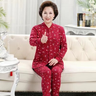 中老年纯棉秋衣秋裤 碎花 两件套婆婆保暖睡衣女秋冬妈妈家居休闲装