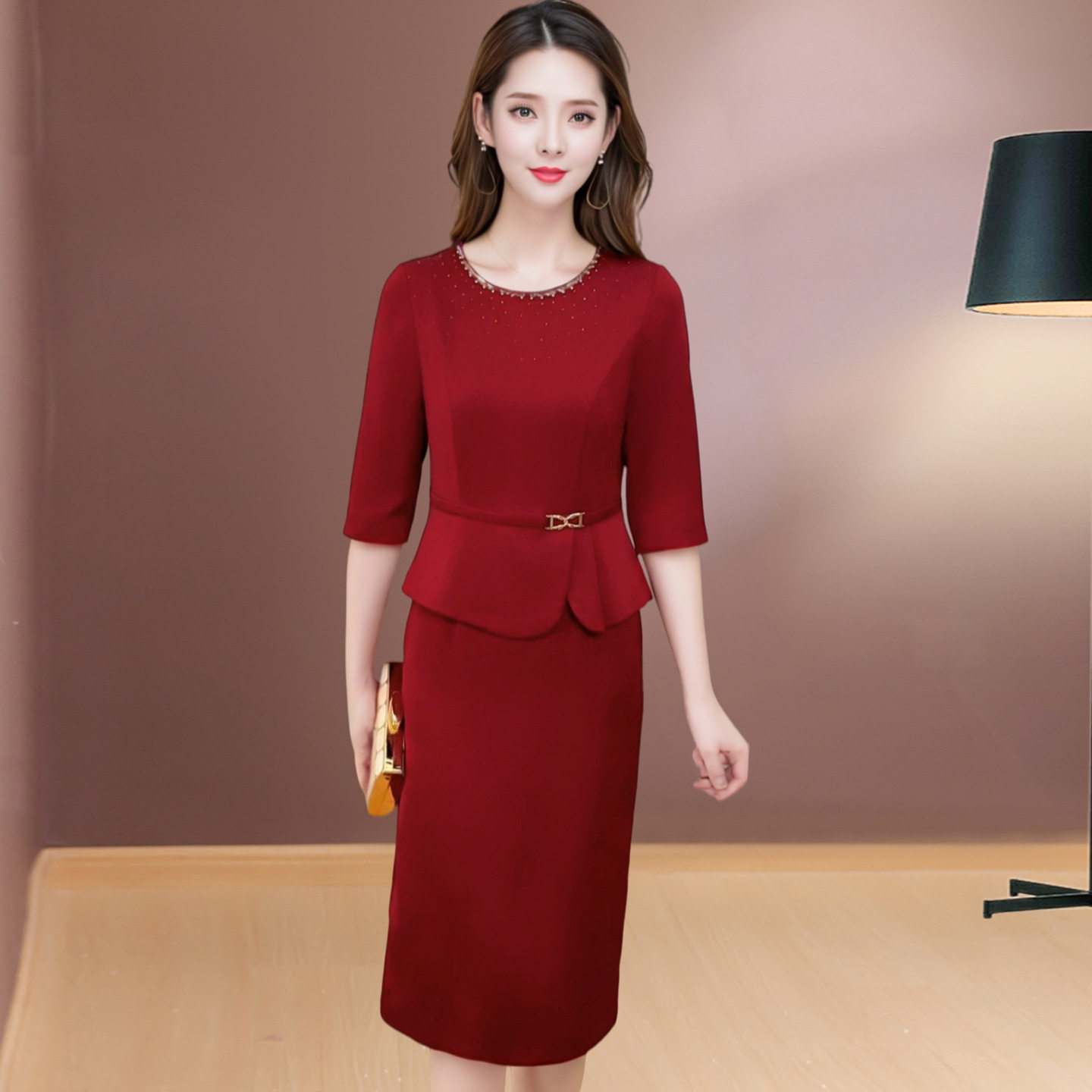 喜婆婆婚宴礼服遮肚显瘦优雅气质红色旗袍宴席贵气穿搭妈妈装