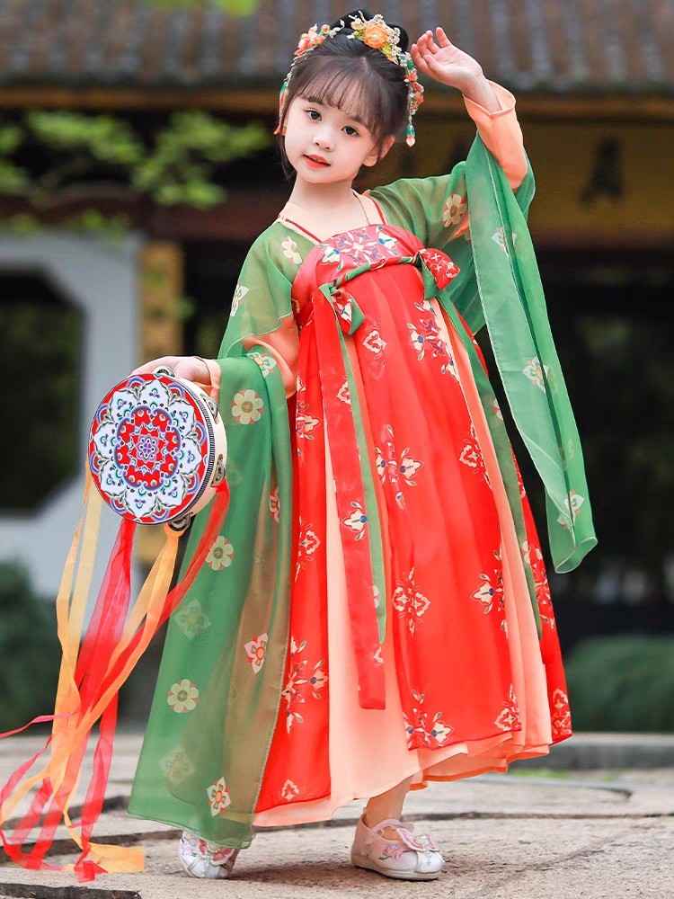 【唐宫夜宴】国庆节女童汉服襦裙演出服敦煌中国风超仙连衣裙唐装