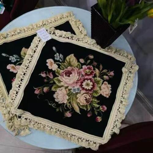 民族编织抱枕needlepoint手绣维多利亚风格卧室绒绣抱枕纯羊毛