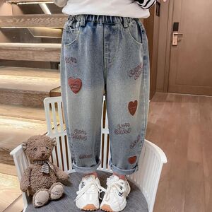 巴拉巴拉女童牛仔裤2024春秋新款儿童洋气外穿女宝宝爱心时髦休闲