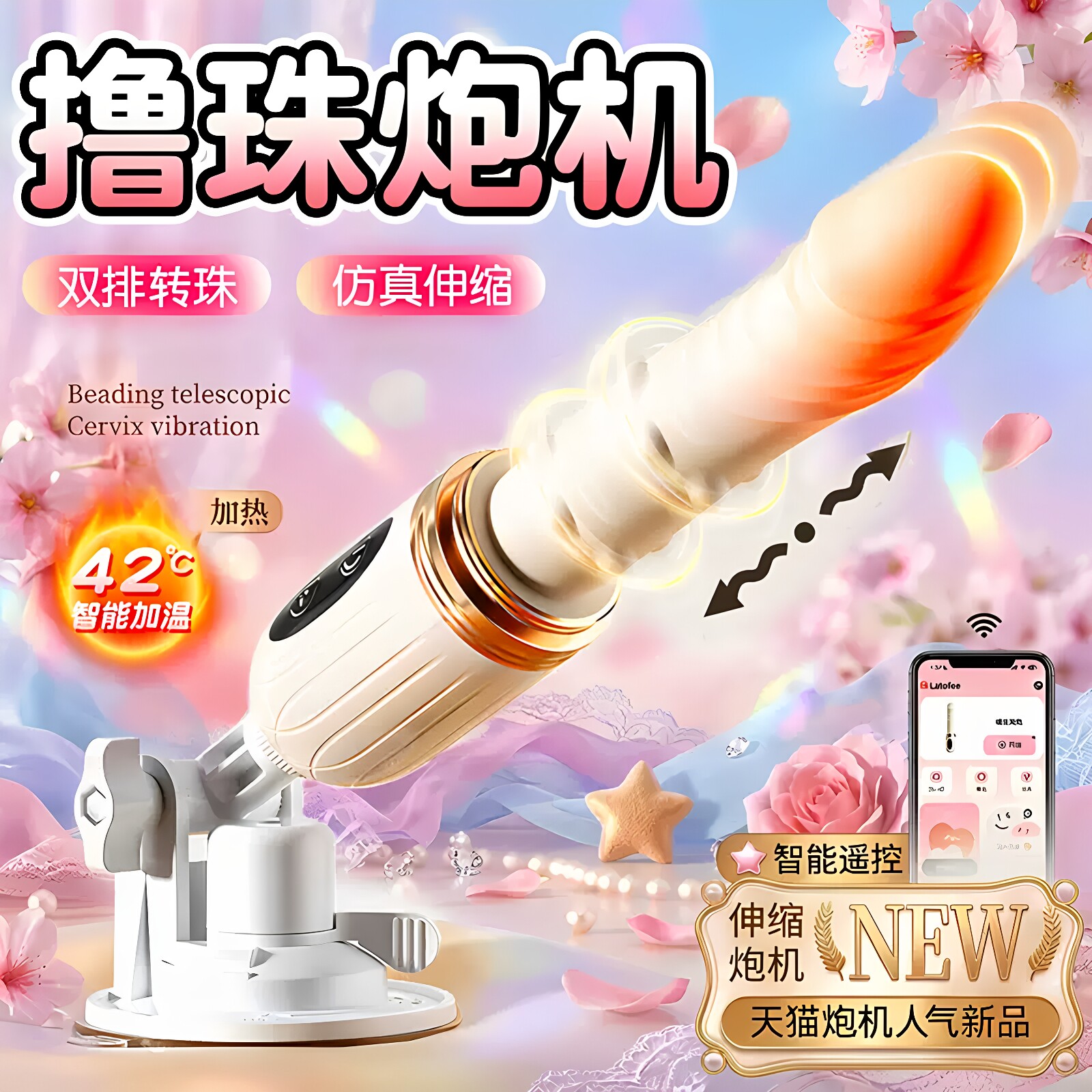 双排转珠炮机全自动伸缩抽插遥控震动棒阴道自慰高潮神器成人玩具