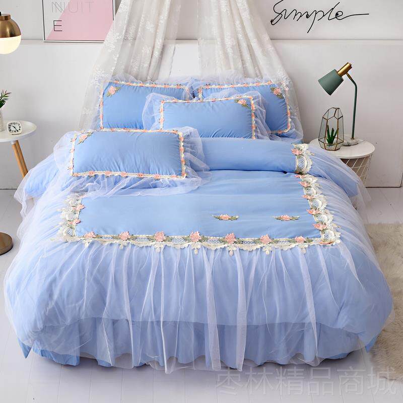 正品网红少套女心四件套床裙款韩版公主双人被蕾丝上床裙风床单床